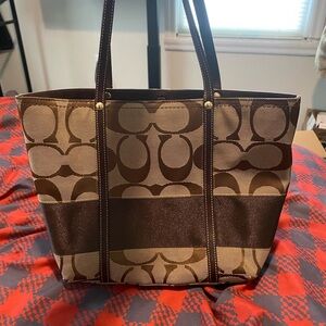 Coach Brown and Tan Signature Tote